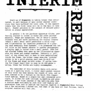 Interim Report by Karl Fulves.